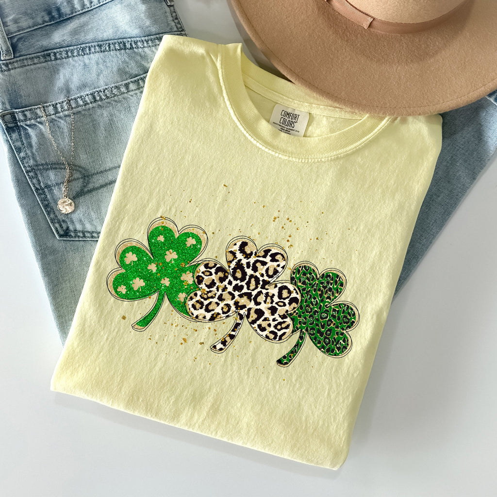 Leopard Print Shamrocks St Patrick's Day Limited Edition Collection Comfort Colors Tee
