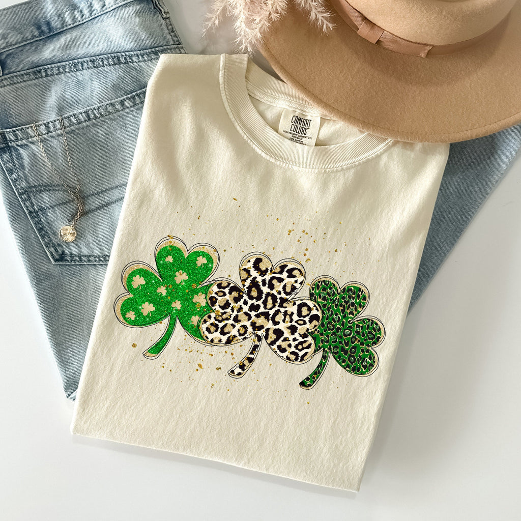 Leopard Print Shamrocks St Patrick's Day Limited Edition Collection Comfort Colors Tee
