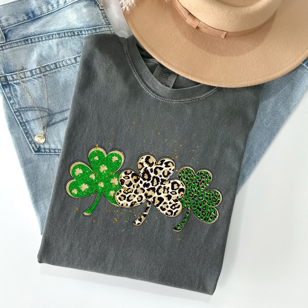 Leopard Print Shamrocks St Patrick's Day Limited Edition Collection Comfort Colors Tee