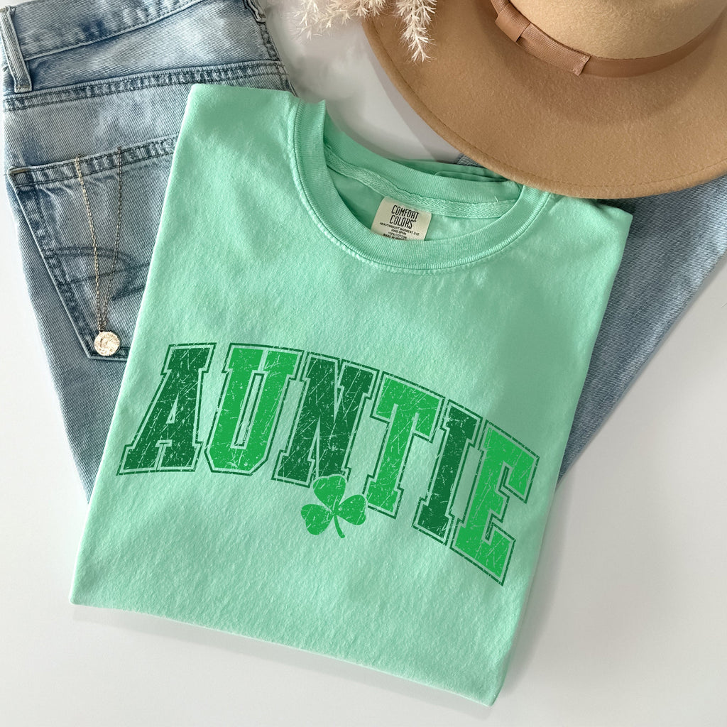 Auntie St Patrick's Day Shamrock Cozy Wear For Family Festivities And Irish Pride Comfort Colors Tee