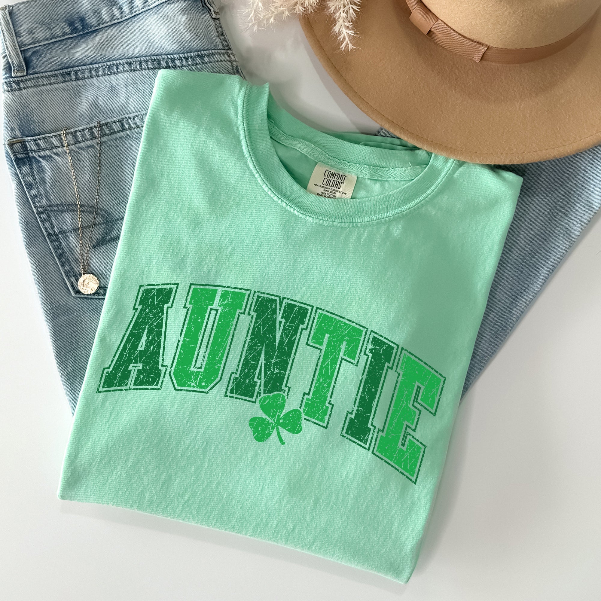 Auntie St Patrick's Day Shamrock Cozy Wear For Family Festivities And Irish Pride Comfort Colors Tee