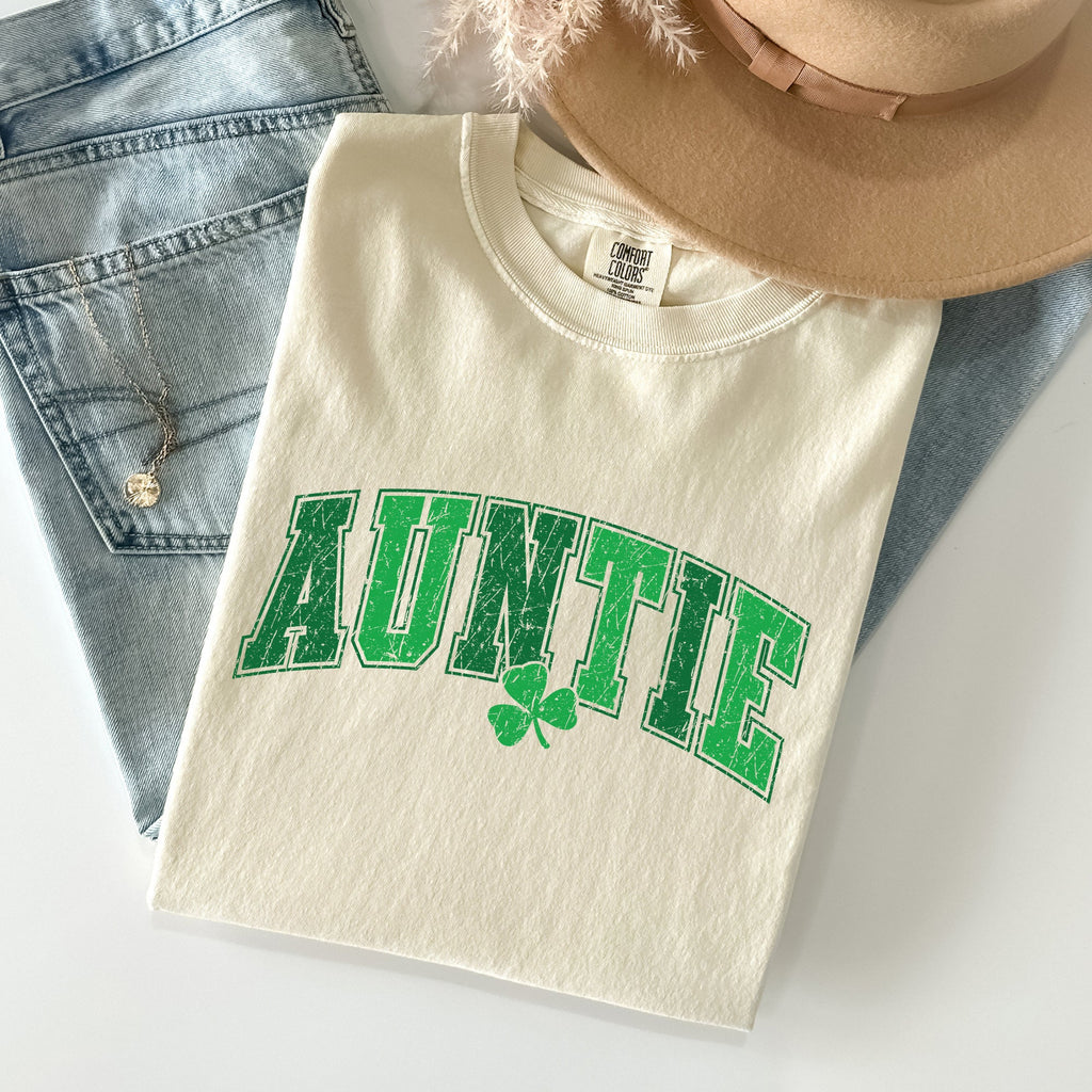 Auntie St Patrick's Day Shamrock Cozy Wear For Family Festivities And Irish Pride Comfort Colors Tee