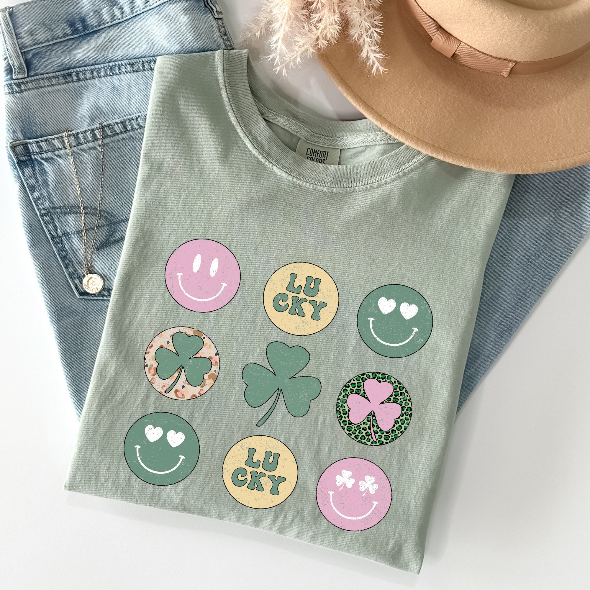 Retro Lucky Smileys St Patrick's Day Deluxe Edition Limited Release Comfort Colors Tee
