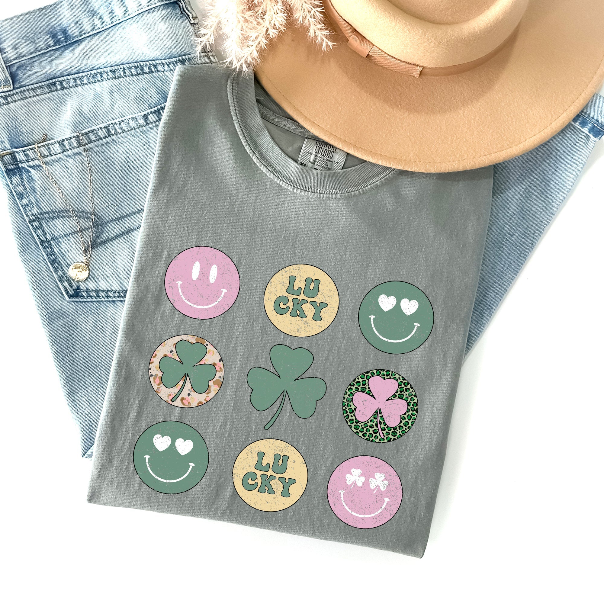 Retro Lucky Smileys St Patrick's Day Deluxe Edition Limited Release Comfort Colors Tee