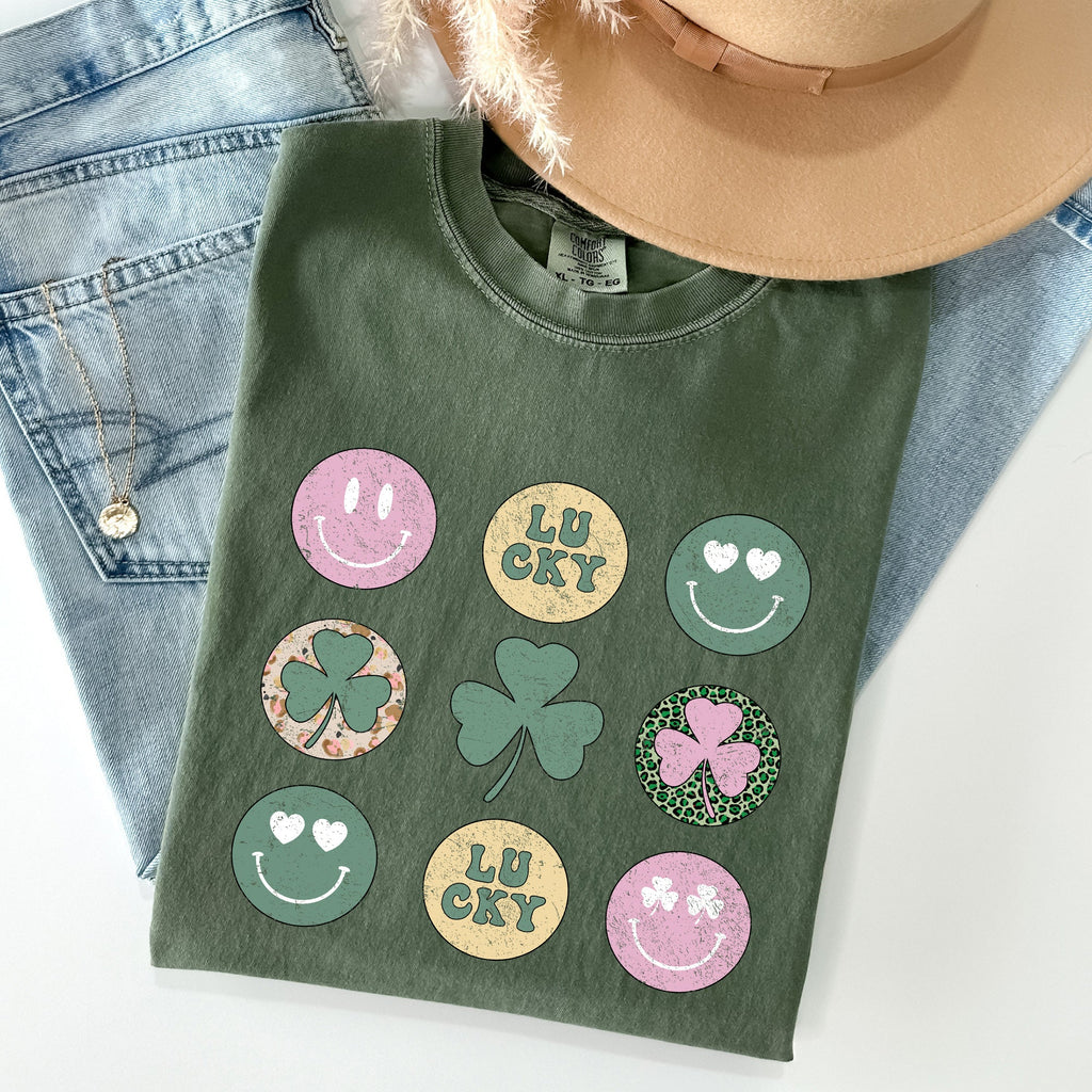 Retro Lucky Smileys St Patrick's Day Deluxe Edition Limited Release Comfort Colors Tee