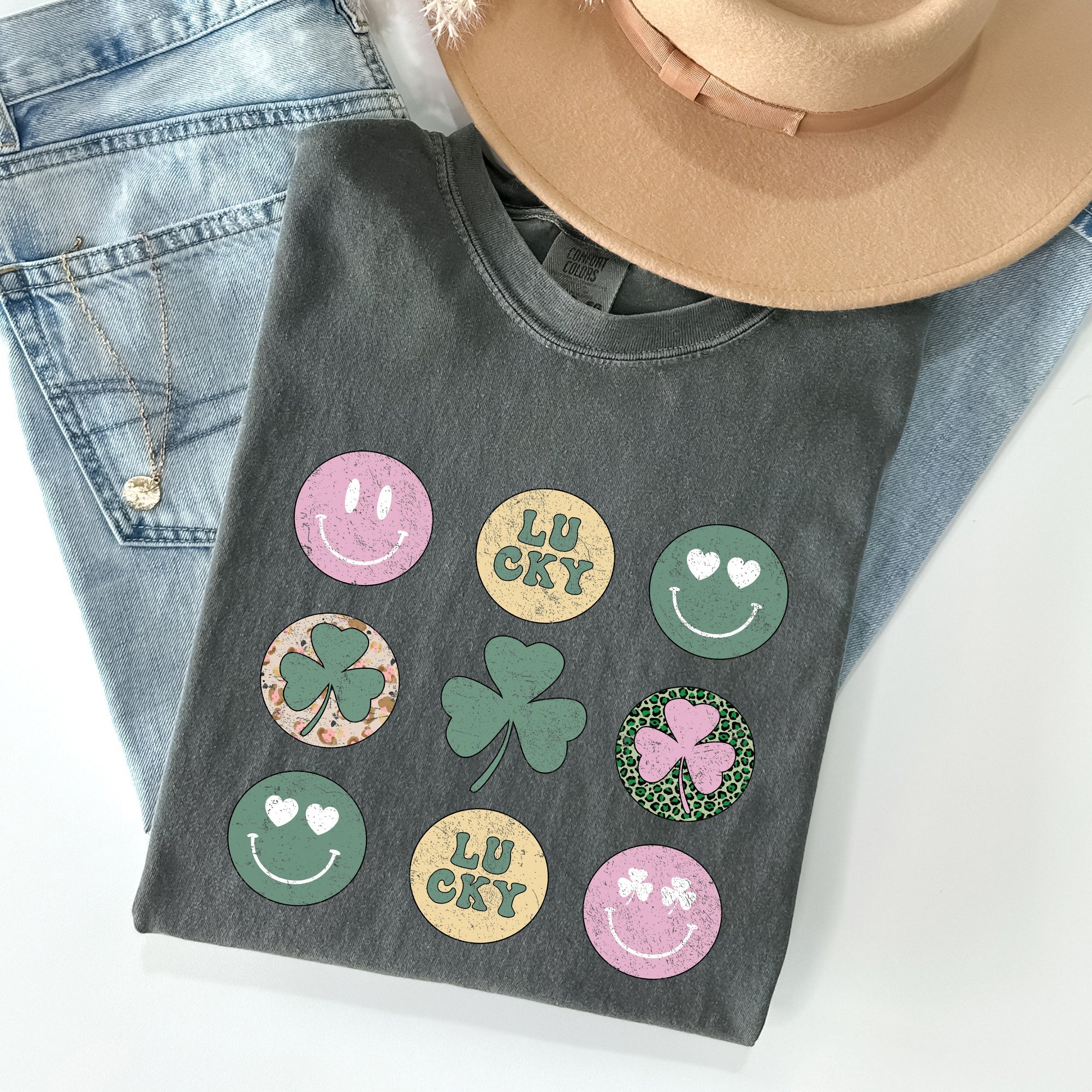 Retro Lucky Smileys St Patrick's Day Deluxe Edition Limited Release Comfort Colors Tee