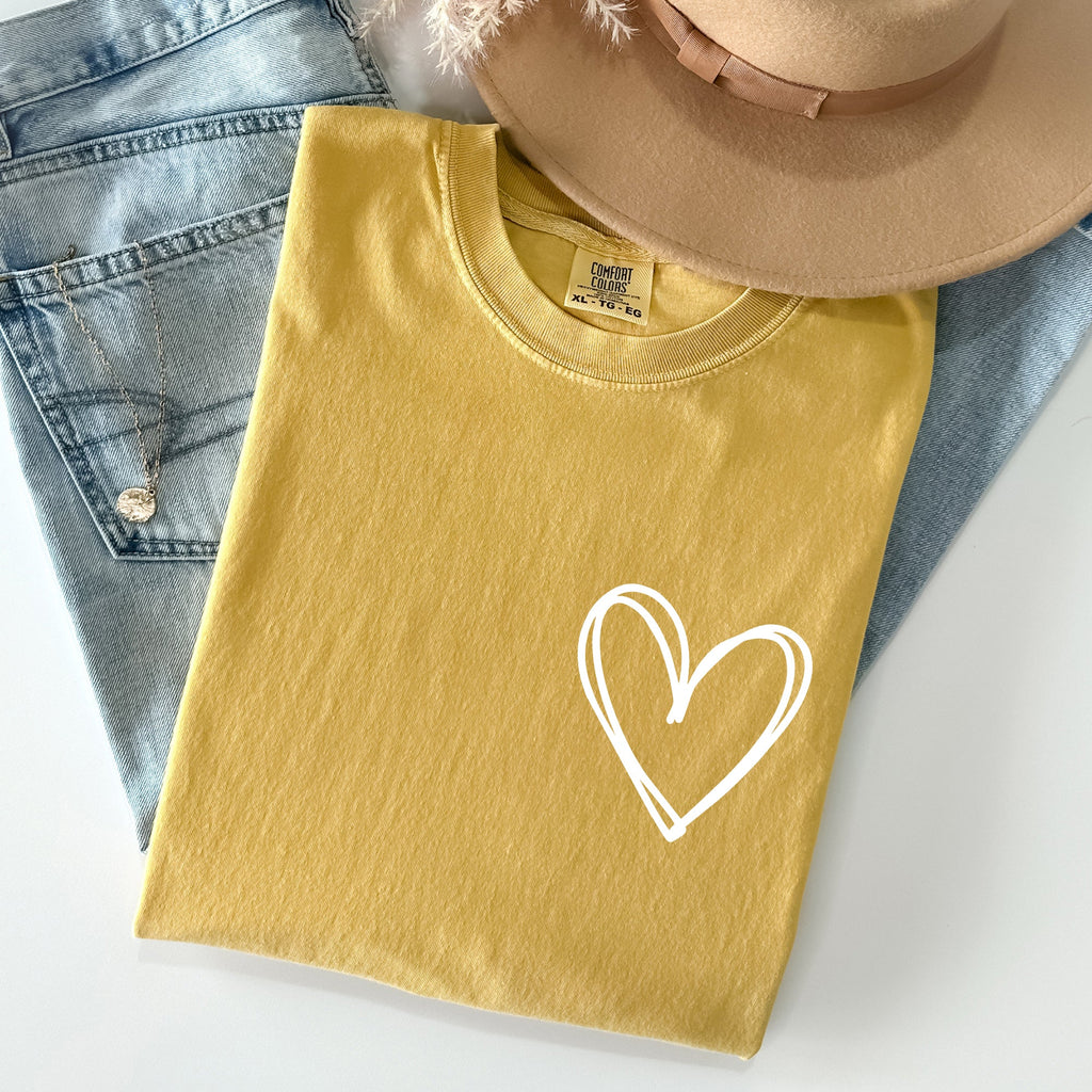 Double Heart, Pocket Print, St Patrick's Day Edition With Celtic Charm Comfort Colors Tee