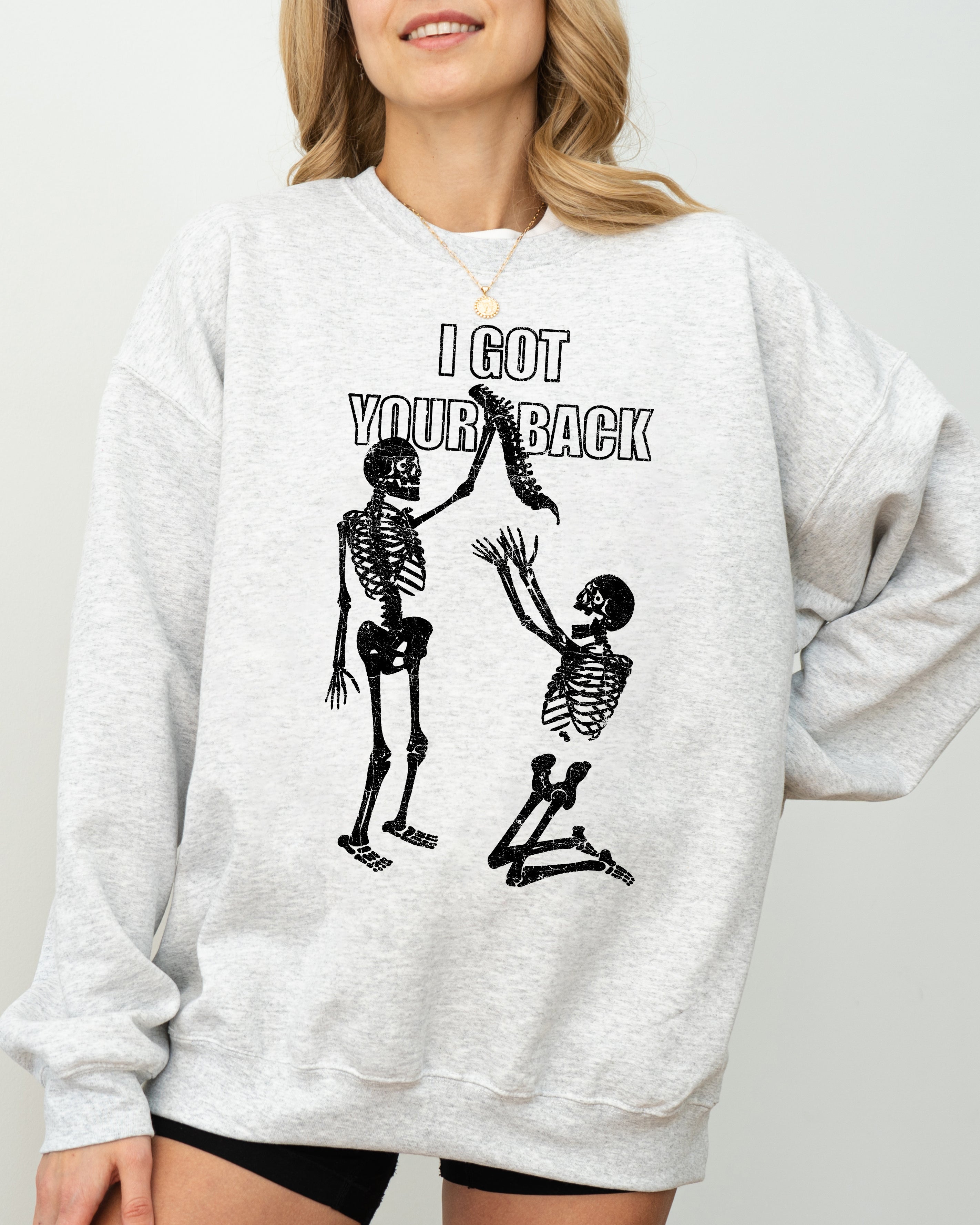 I Got Your Back Skeleton Retro Aesthetic Vintage Skull Graphic Premium Cozy Sweatshirt