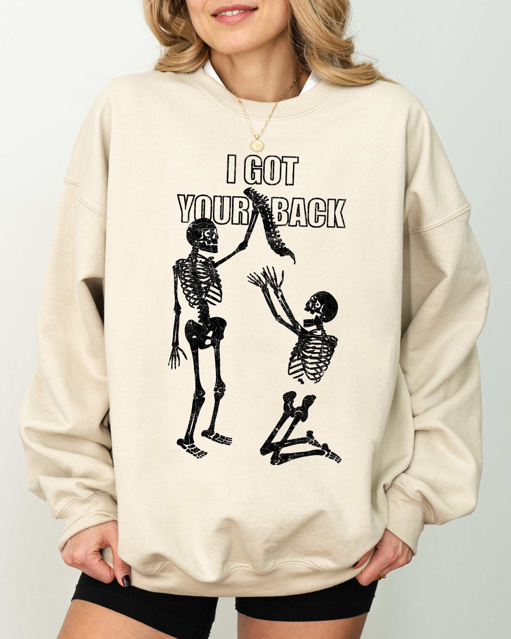 I Got Your Back Skeleton Retro Aesthetic Vintage Skull Graphic Premium Cozy Sweatshirt