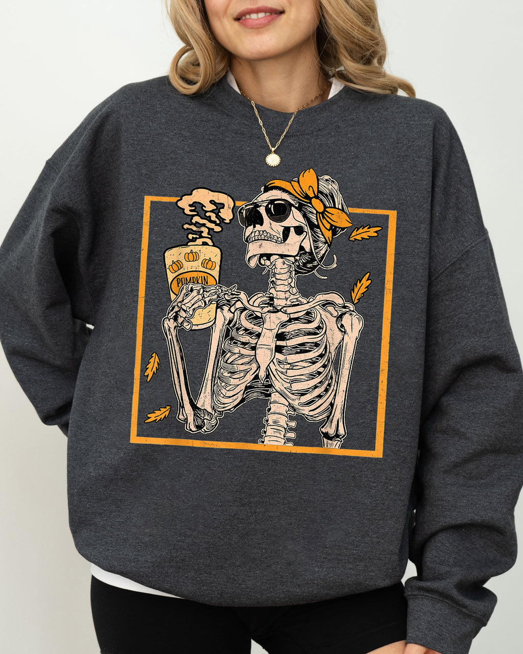 Coffee Lover Skeleton Lady Mom Retro Vintage Gothic Grunge Moody Nighttime Coffee Art Chic Edgy Sweatshirt