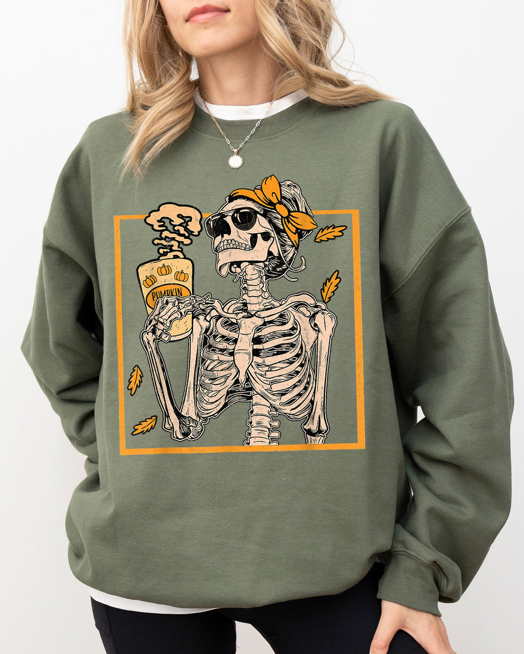 Coffee Lover Skeleton Lady Mom Retro Vintage Gothic Grunge Moody Nighttime Coffee Art Chic Edgy Sweatshirt