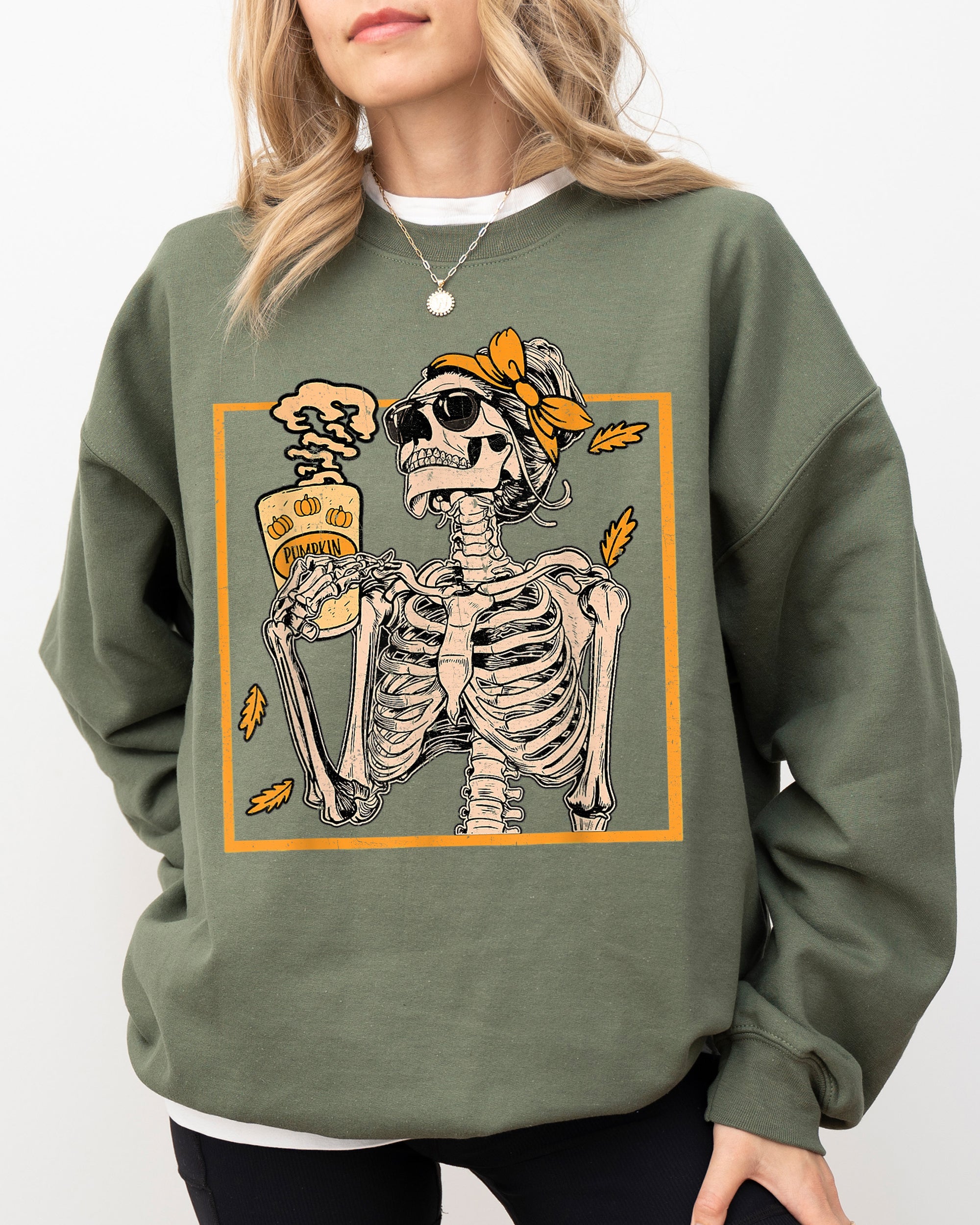 Coffee Lover Skeleton Lady Mom Retro Vintage Gothic Grunge Moody Nighttime Coffee Art Chic Edgy Sweatshirt