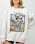 Skeleton Coffee Pumpkin Witch Meme Aesthetic Halloween Spooky Costume Classic Sweatshirt