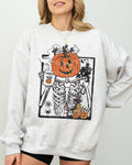 Pumpkin Head Skeleton Coffee Witch Aesthetic Meme Halloween Spooky Costume Sweatshirt