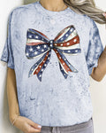 Patriotic Bow Ribbon USA 4th Of July Memorial Day Color Blast Comfort Colors Tee