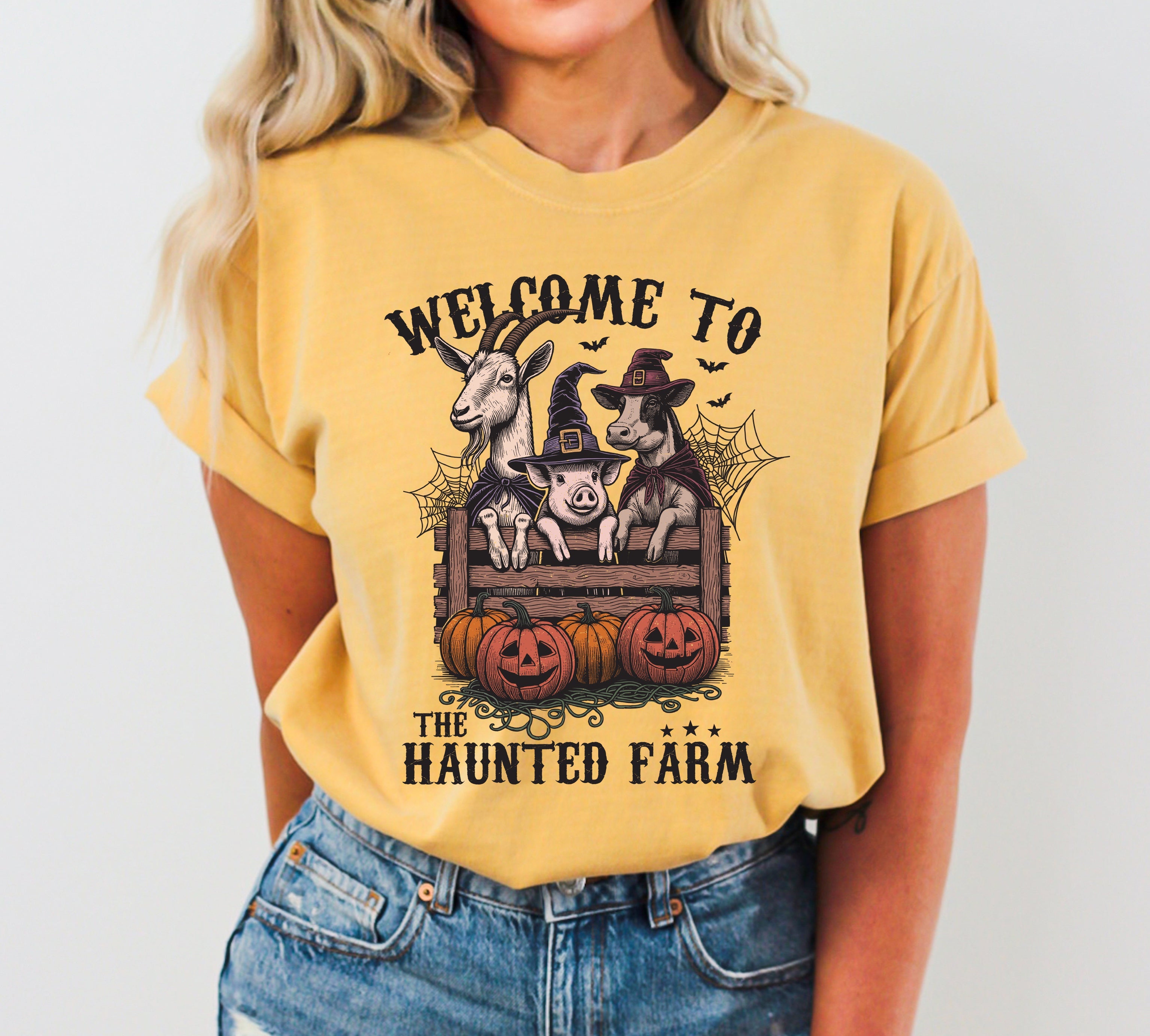 Haunted Farm Animal Lover Ghost Western Witch Halloween Meme Collector Edition Comfort Colors Tee