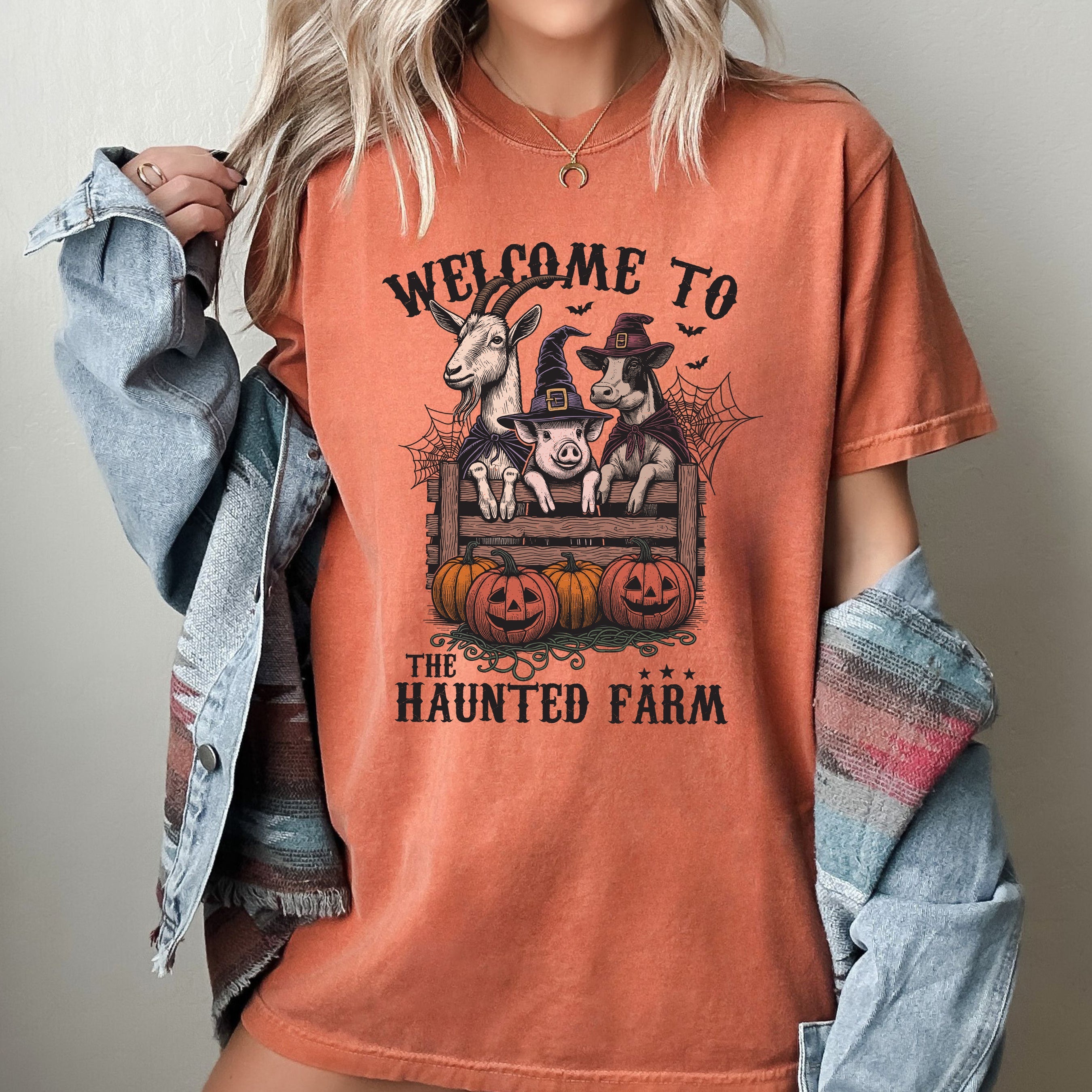 Haunted Farm Animal Lover Ghost Western Witch Halloween Meme Collector Edition Comfort Colors Tee
