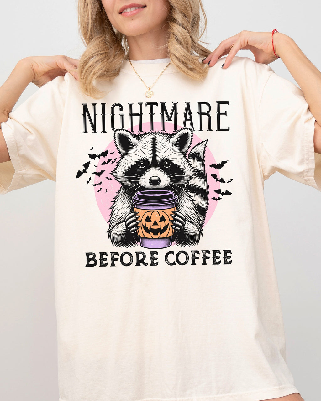 Raccoon Nightmare Before Coffee Western Witch Aesthetic Meme Halloween Comfort Colors Tee