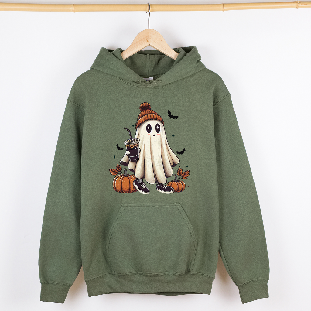 Coffee Lover Ghost Western Witch Aesthetic Halloween Meme Vintage Graphic Hoodie