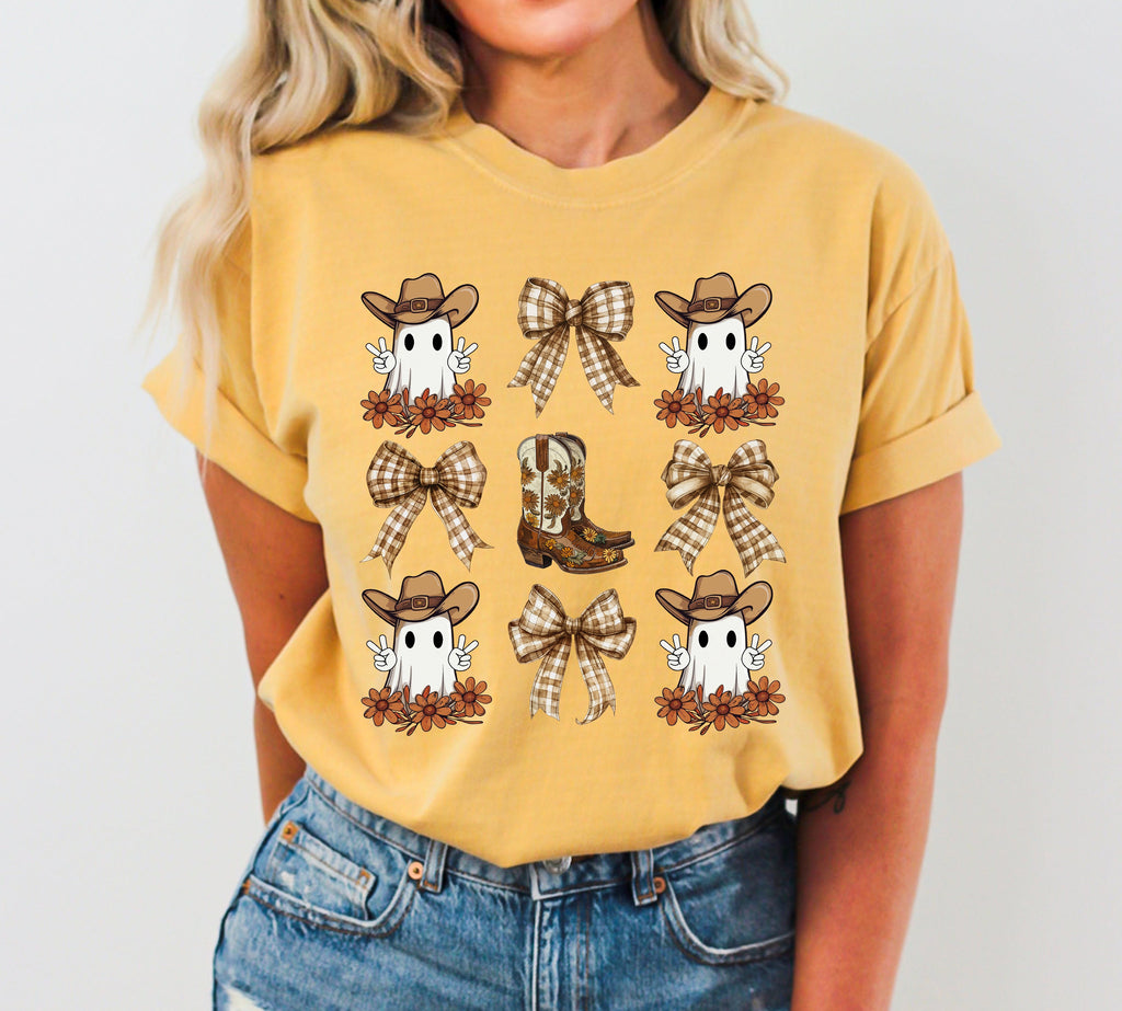 Cowboy Ghost Bow Ribbon Western Witch Aesthetic Meme Halloween Costume Comfort Colors Tee