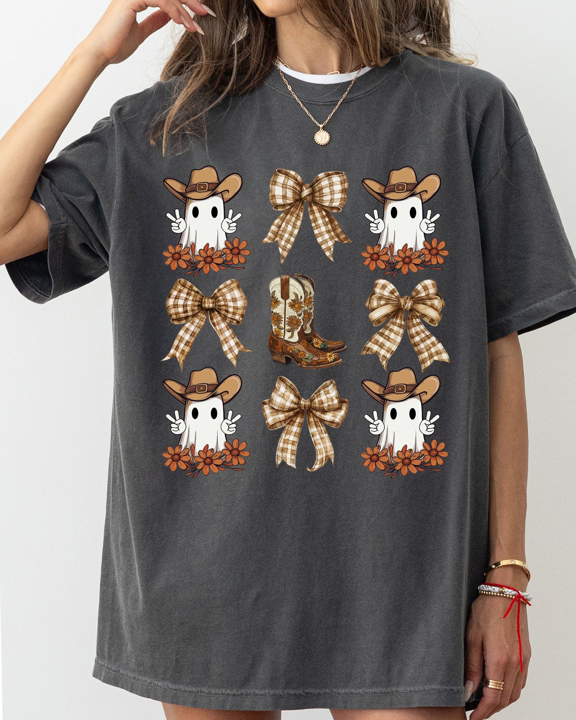 Cowboy Ghost Bow Ribbon Western Witch Aesthetic Meme Halloween Costume Comfort Colors Tee