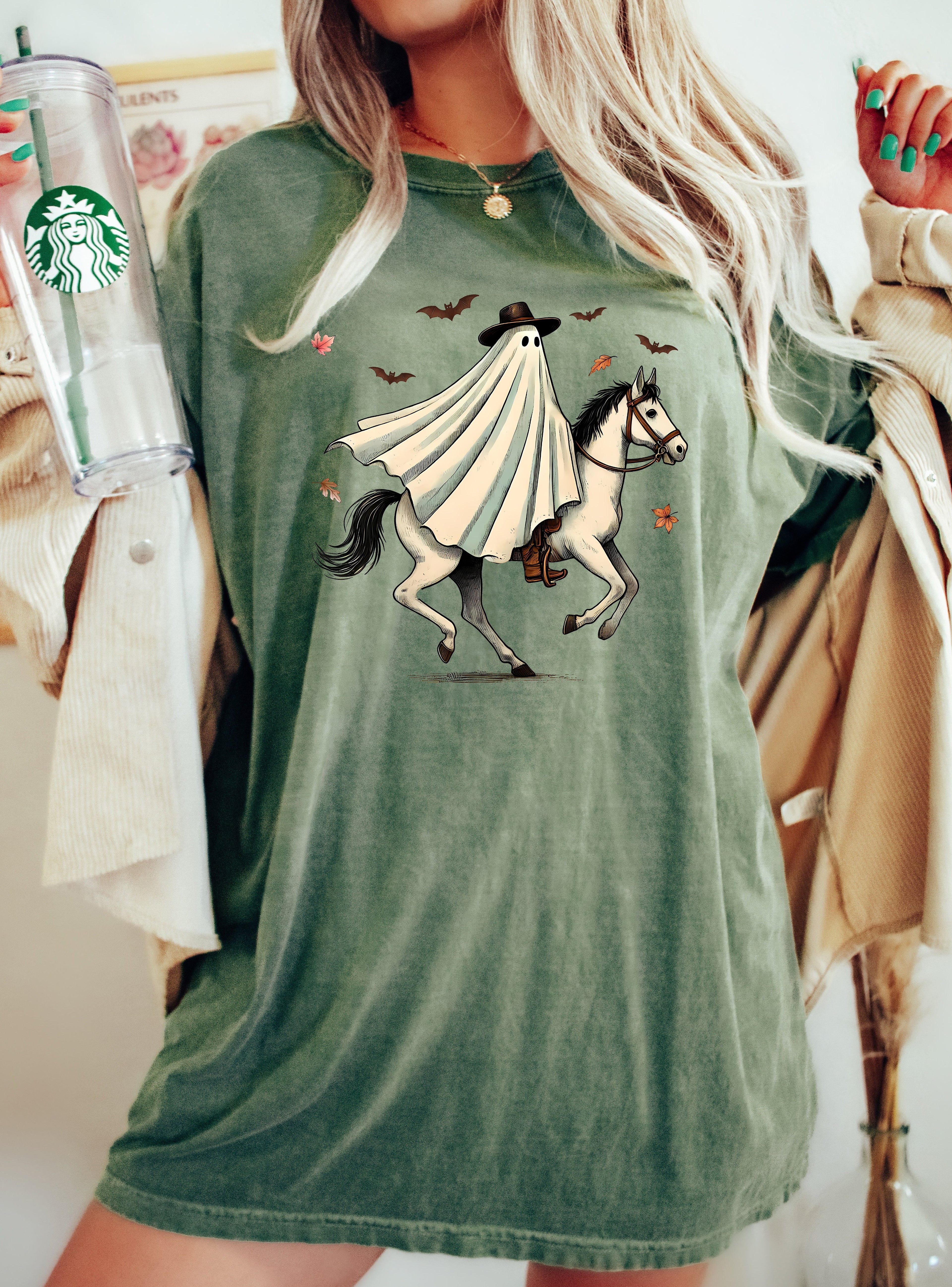 Cowboy Ghost Riding Horse Western Witch Halloween Costume Meme Aesthetic Comfort Colors Tee