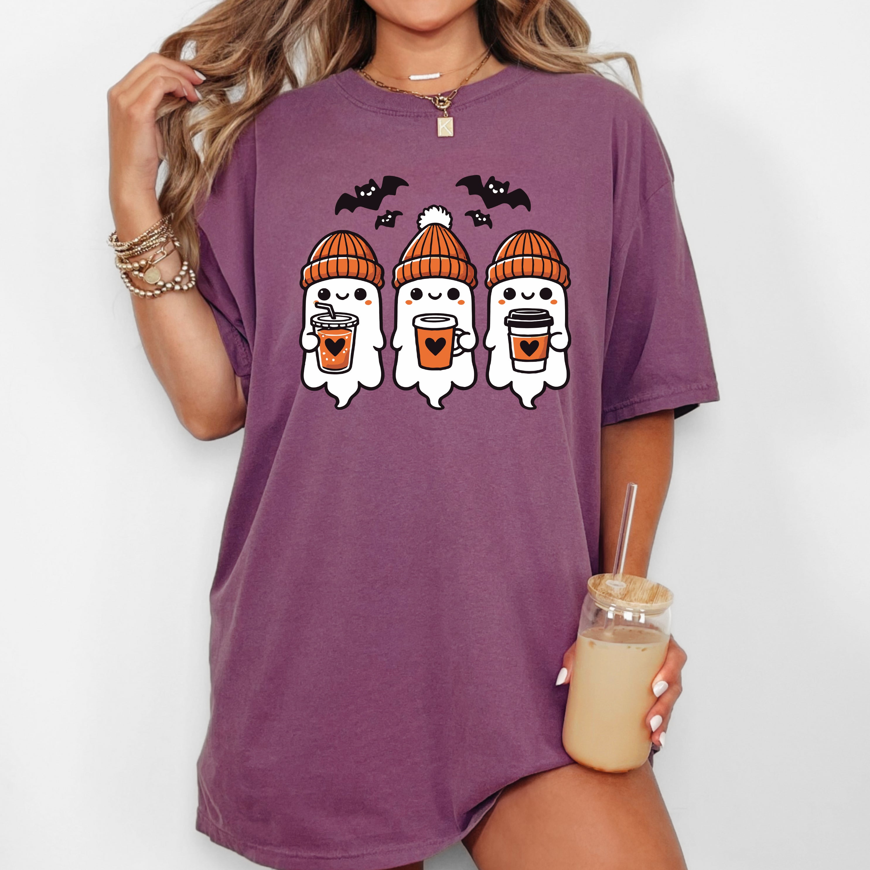 Cute Coffee Lover Ghosts Western Witch Aesthetic Meme Halloween Costume Comfort Colors Tee