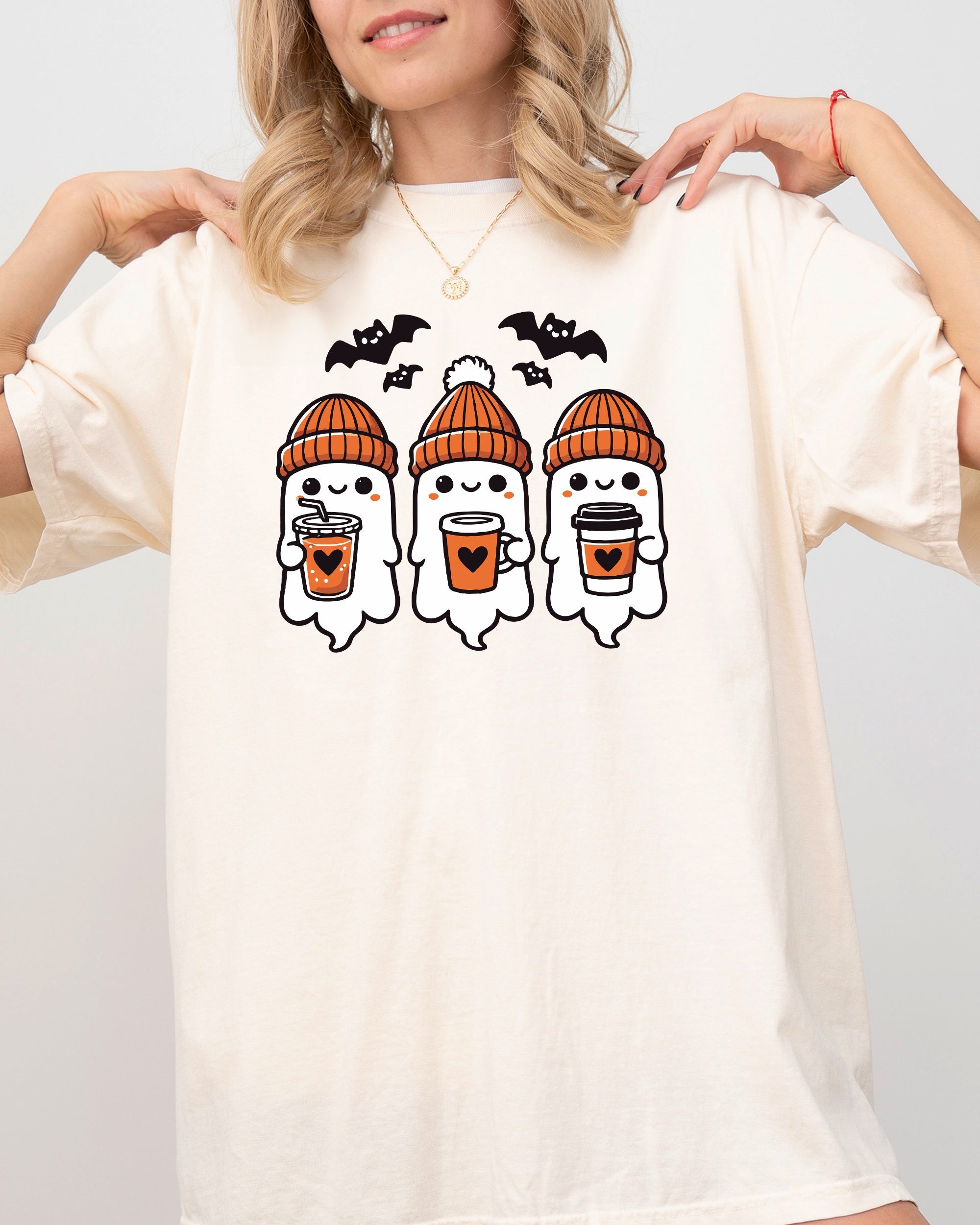 Cute Coffee Lover Ghosts Western Witch Aesthetic Meme Halloween Costume Comfort Colors Tee