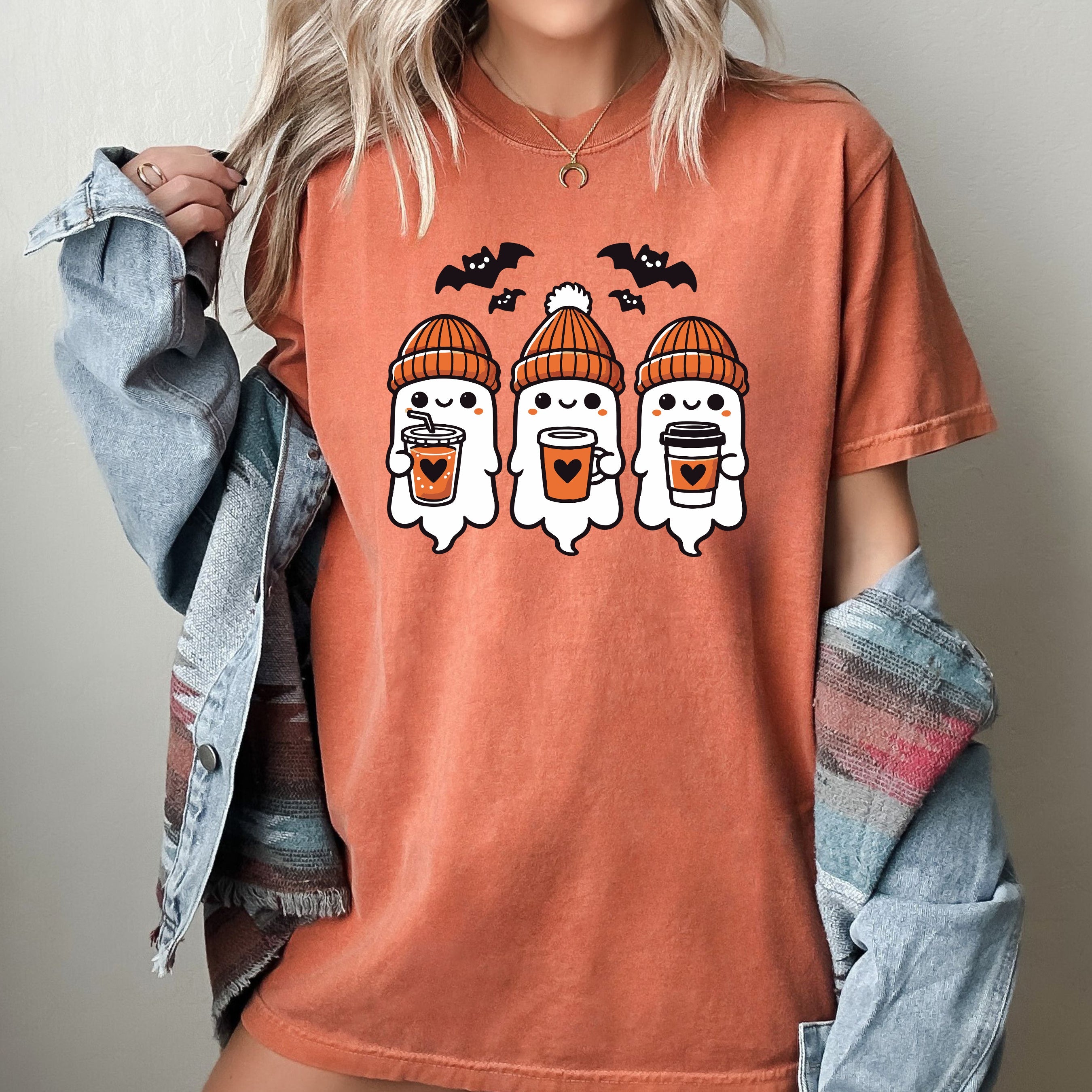 Cute Coffee Lover Ghosts Western Witch Aesthetic Meme Halloween Costume Comfort Colors Tee
