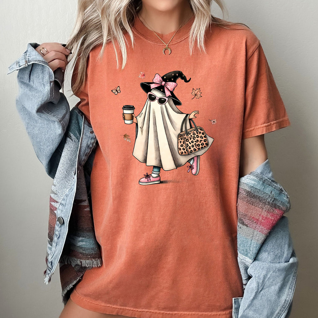 Fancy Ghost Coffee Western Witch Aesthetic Meme Halloween Costume Comfort Colors Tee