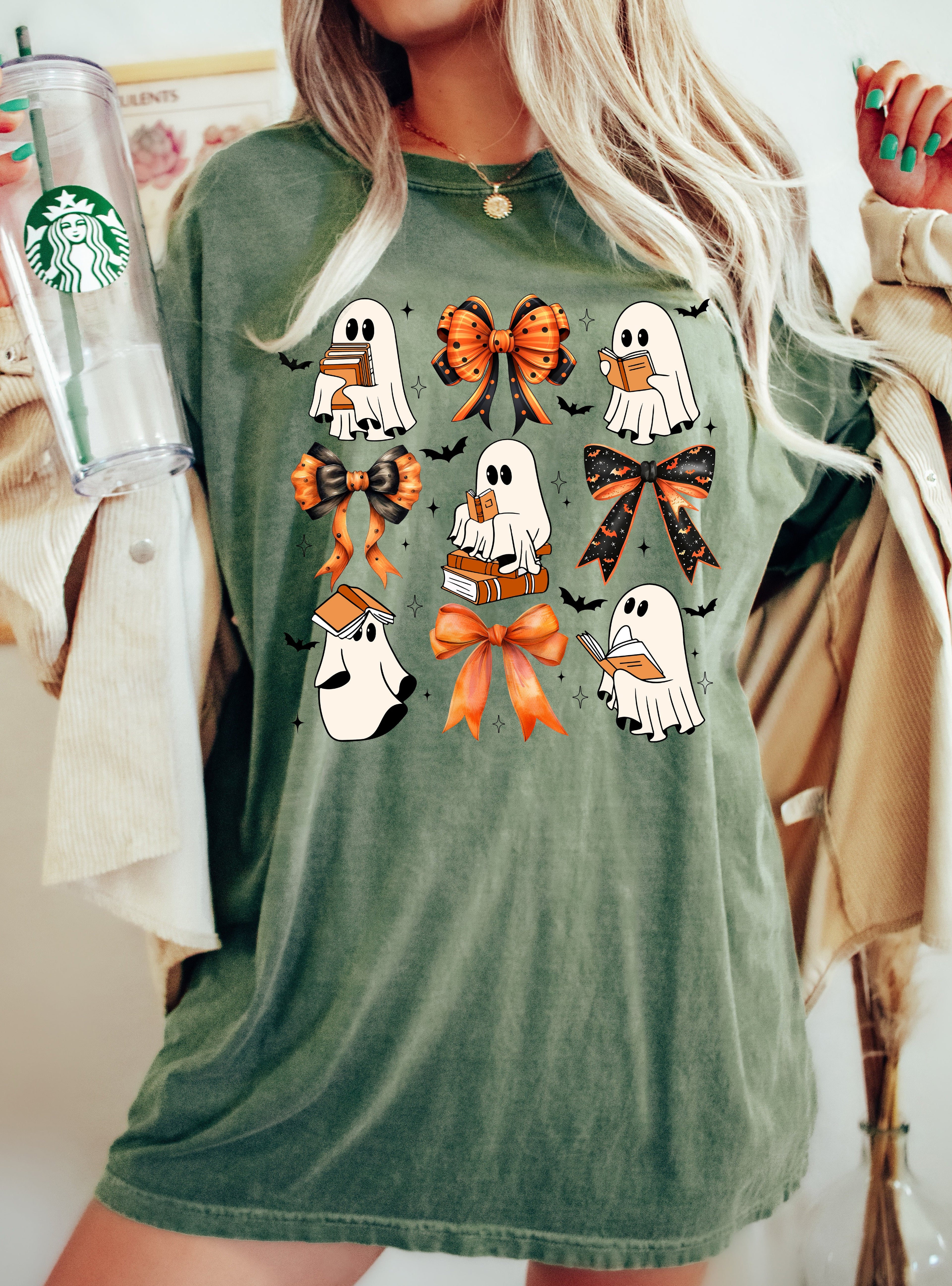 Cute Ghosts Book Lover Western Witch Halloween Costume Aesthetic Meme Comfort Colors Tee