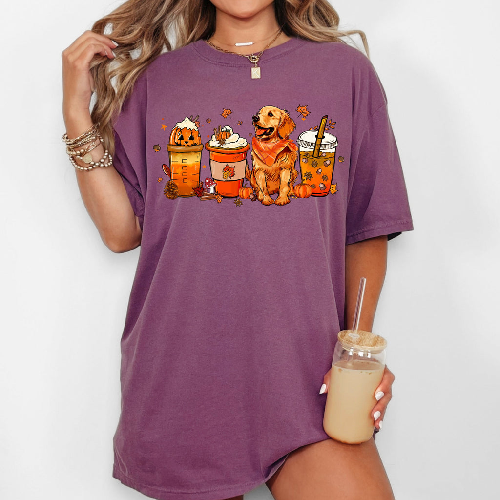 Coffee Lover Dog Golden Retriever Halloween Skeleton Western Witch Meme Costume Comfort Colors Tee