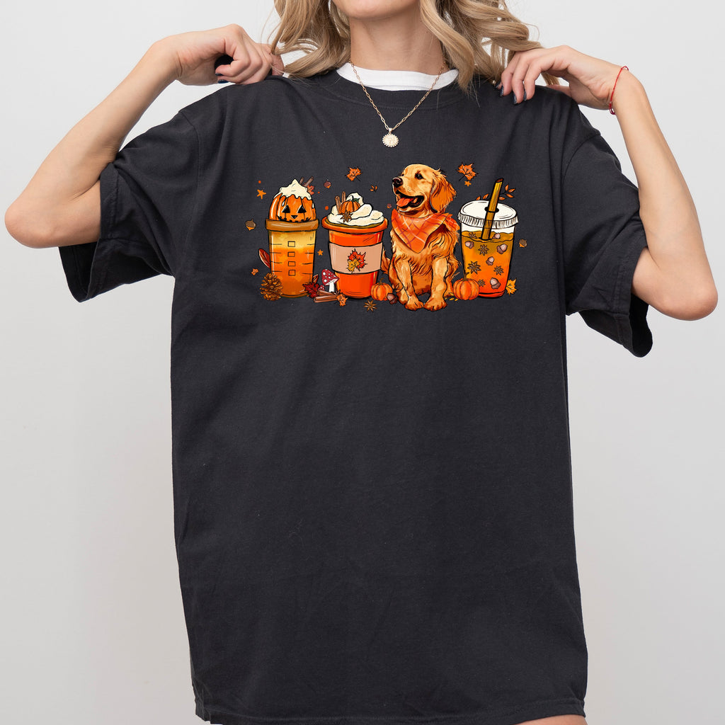 Coffee Lover Dog Golden Retriever Halloween Skeleton Western Witch Meme Costume Comfort Colors Tee
