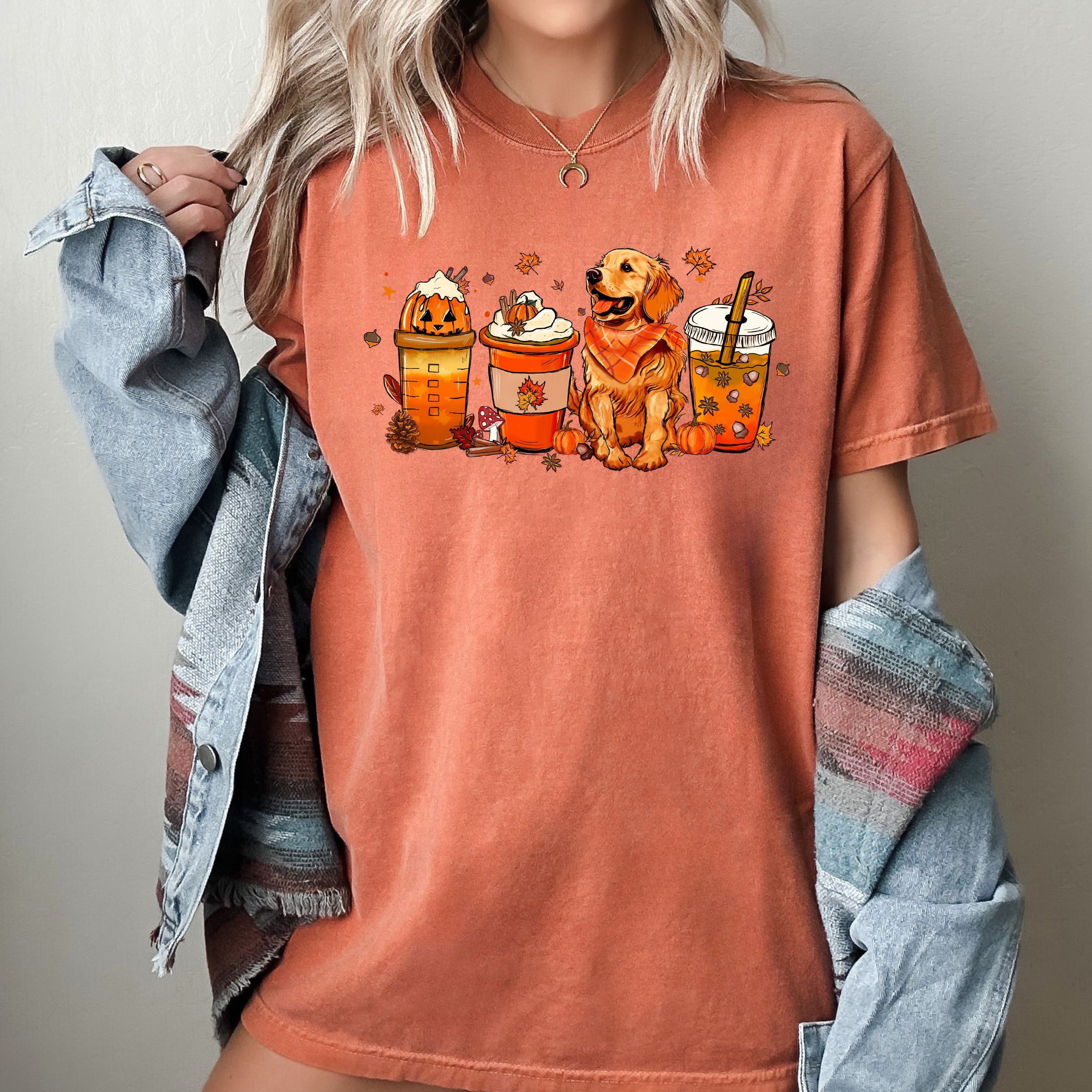 Coffee Lover Dog Golden Retriever Halloween Skeleton Western Witch Meme Costume Comfort Colors Tee