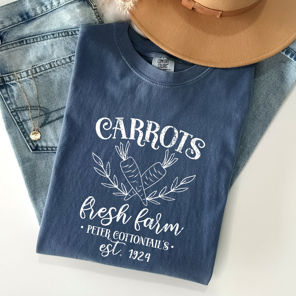 Farm Fresh Carrots Peter Cottontail Retro Farm Sign Easter Nostalgic Comfort Colors Tee