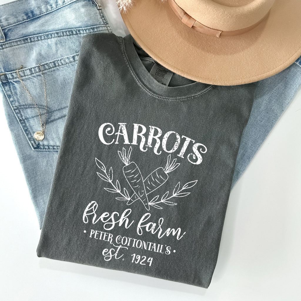 Farm Fresh Carrots Peter Cottontail Retro Farm Sign Easter Nostalgic Comfort Colors Tee
