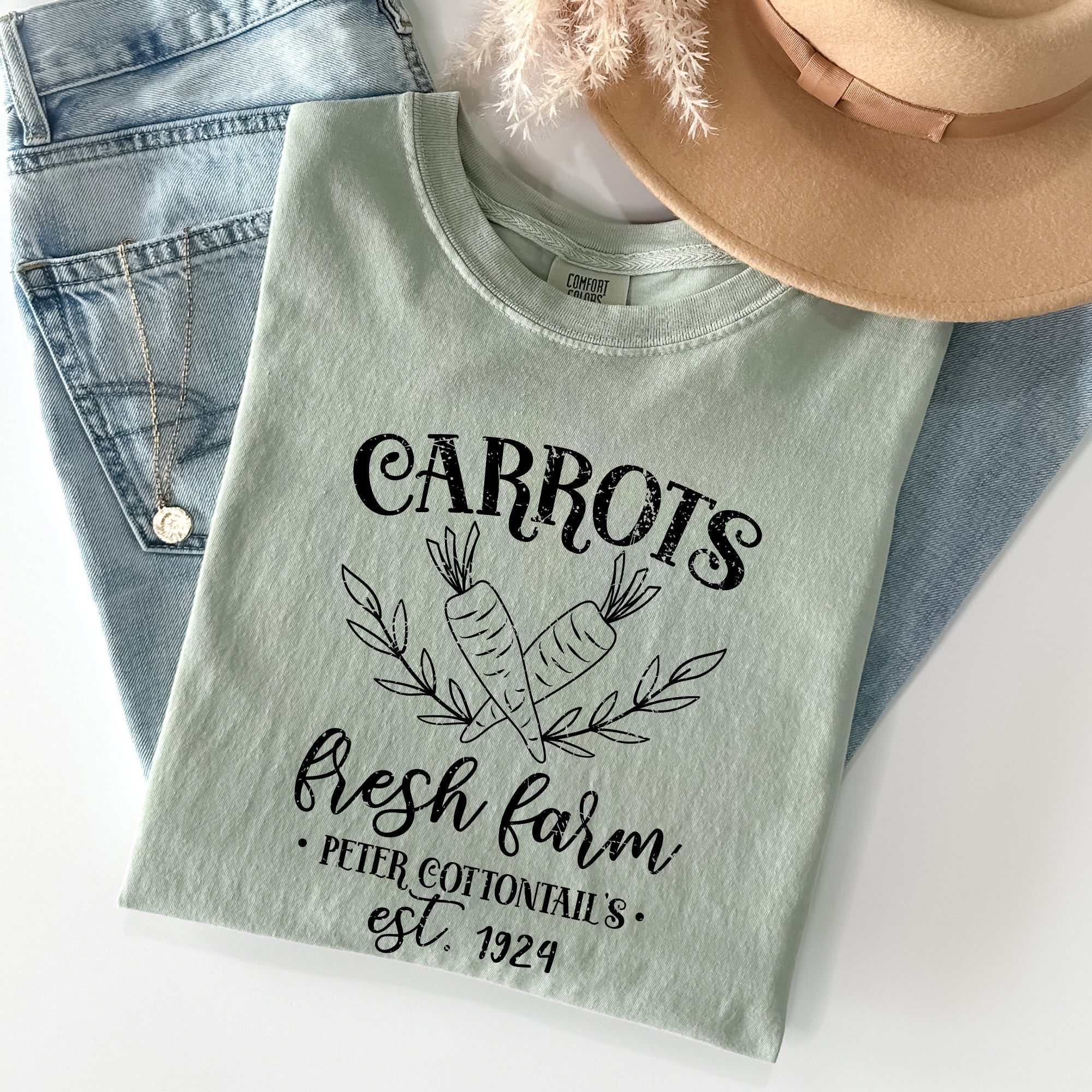Farm Fresh Carrots Peter Cottontail Retro Farm Sign Easter Nostalgic Comfort Colors Tee