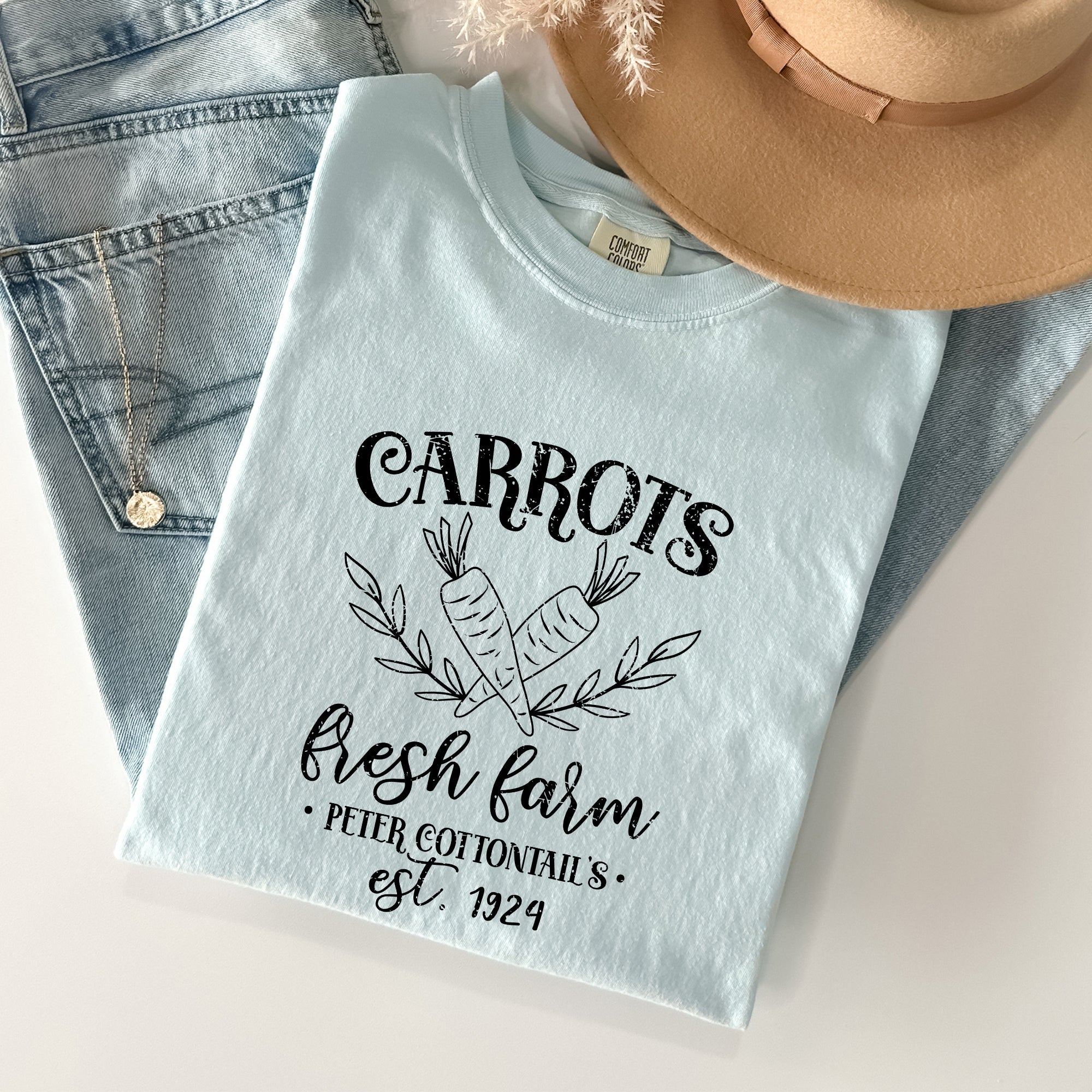 Farm Fresh Carrots Peter Cottontail Retro Farm Sign Easter Nostalgic Comfort Colors Tee