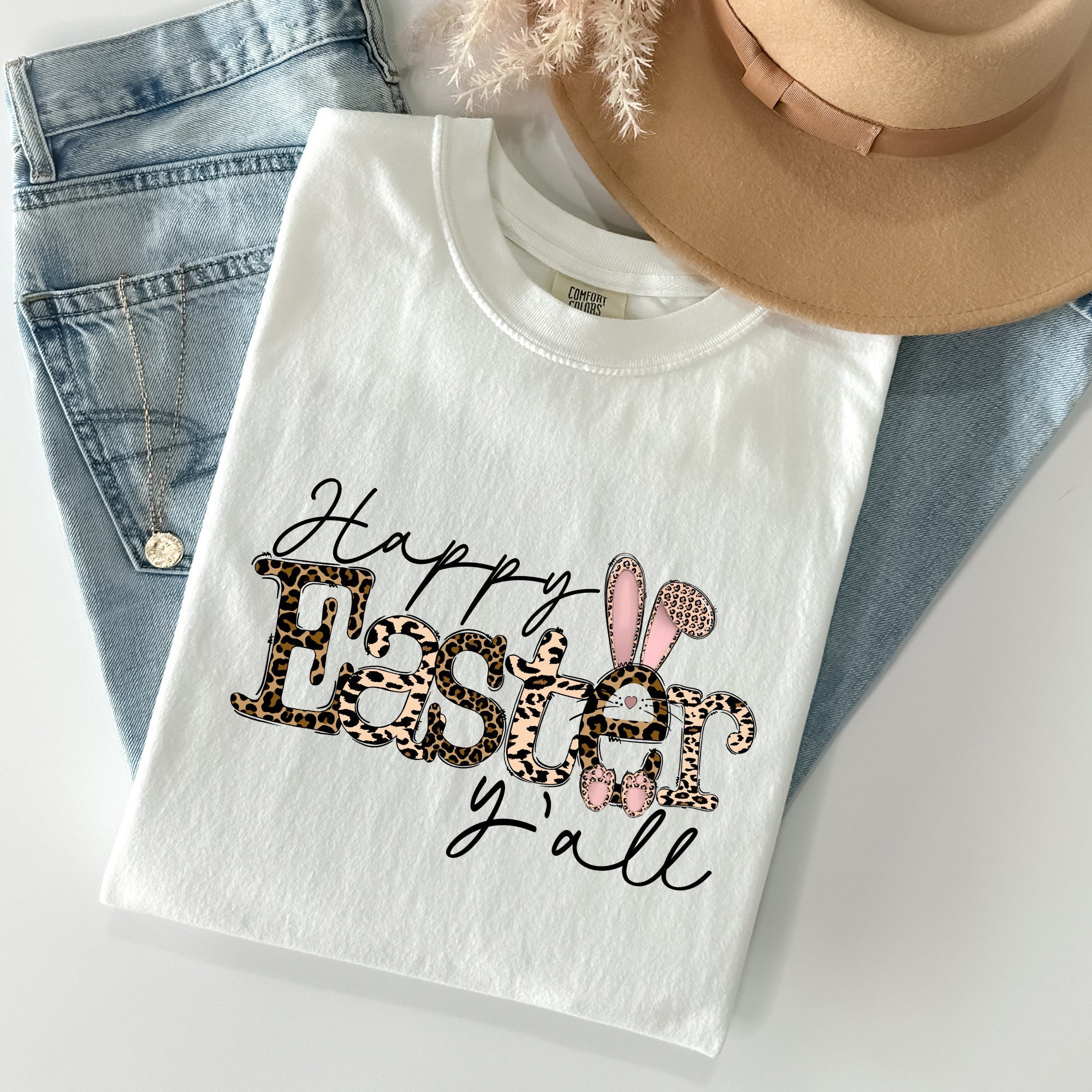 Happy Easter Y'all Leopard Print Rabbit Artwork Celebration Edition Comfort Colors Tee