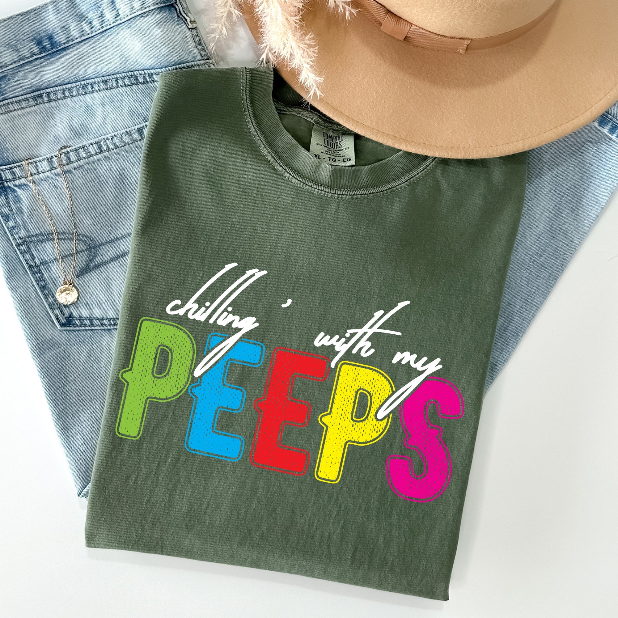 Chilling With My Peeps Easter Nostalgia Of Sweet Candy Memories From Childhood Spring Days Comfort Colors Tee