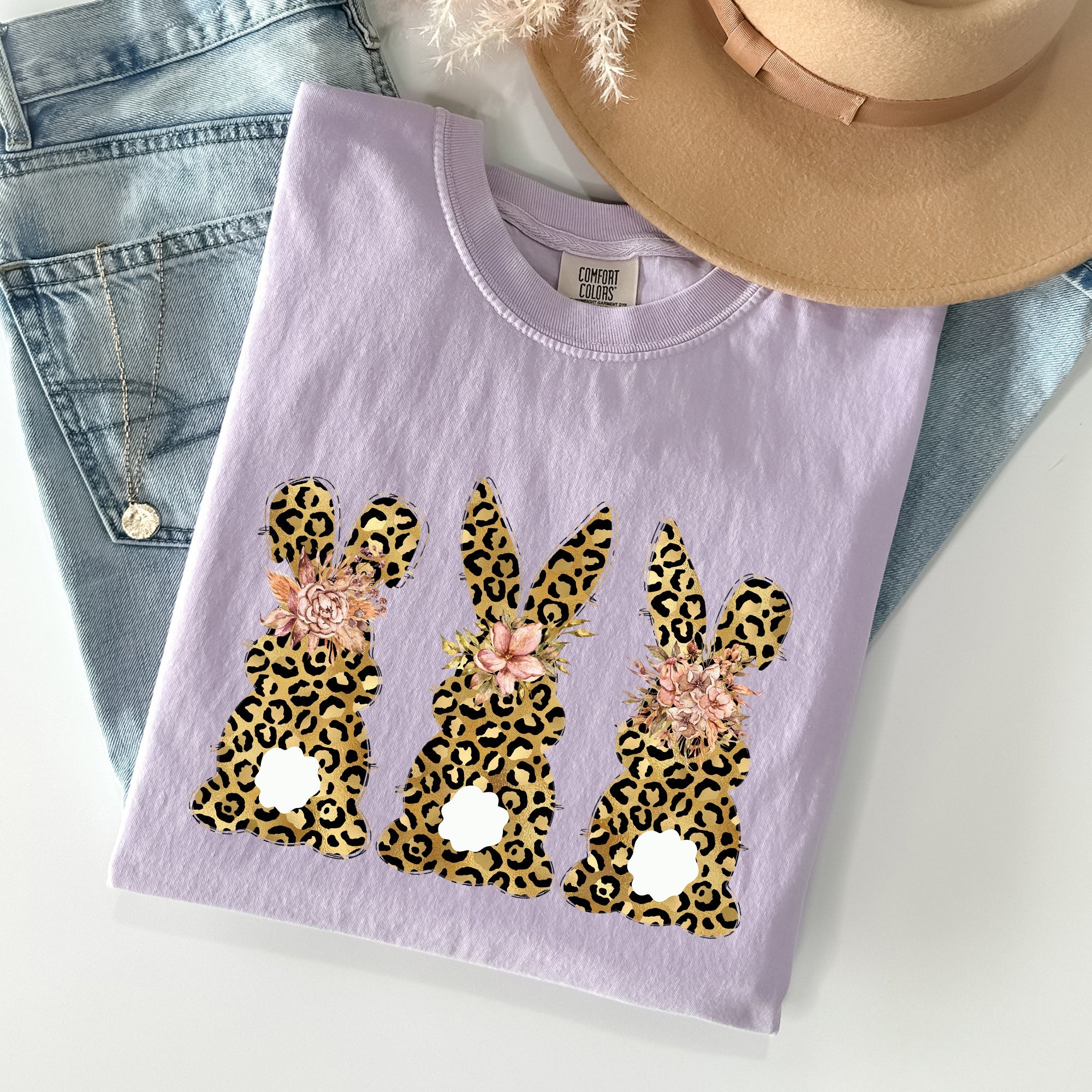 Leopard Print Easter Bunnies Easter Rabbit Collection For Spring Holidays Comfort Colors Tee