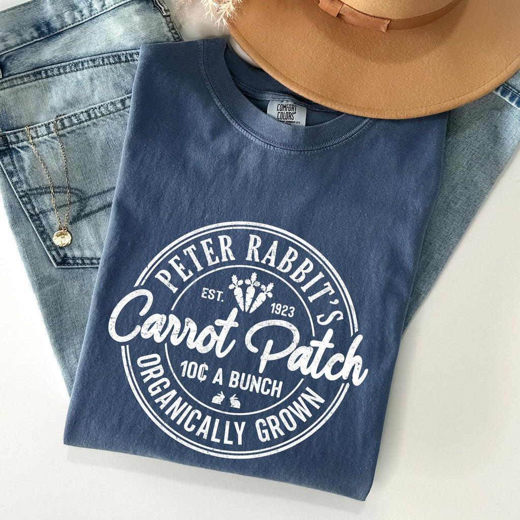 Peter Rabbit's Carrot Patch Retro Farm Sign Easter Nostalgic Illustration Comfort Colors Tee