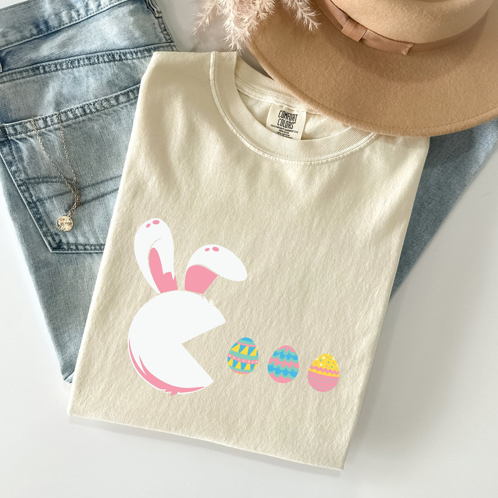 Retro Game Easter Bunny Eggs Pixel Art Limited Edition Collectible Comfort Colors Tee