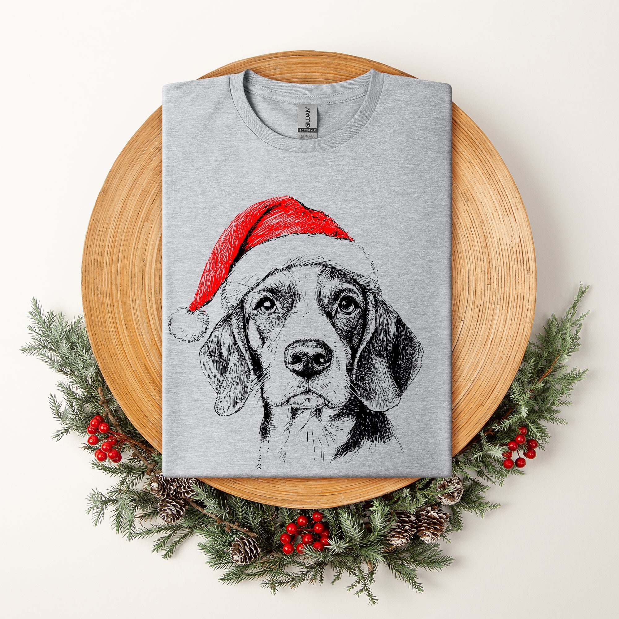 Beagle Santa Christmas Dog Lover Pet Beagle Santa Holiday Theme Beagle Lover Paw Print Graphic Tee