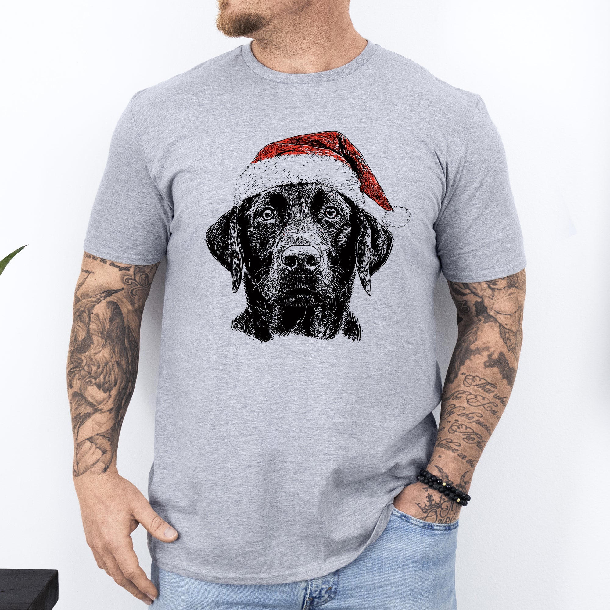 Black Lab Santa Claus Christmas Dog Lover Portrait With Cozy Festive Spirit Comfort Colors Tee