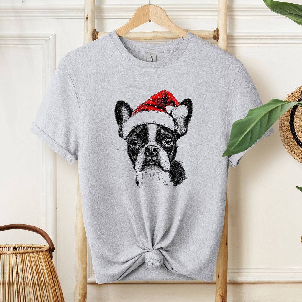 Boston Terrier Santa Christmas Dog Lover Portrait Design For Pet Fans Comfort Colors Tee