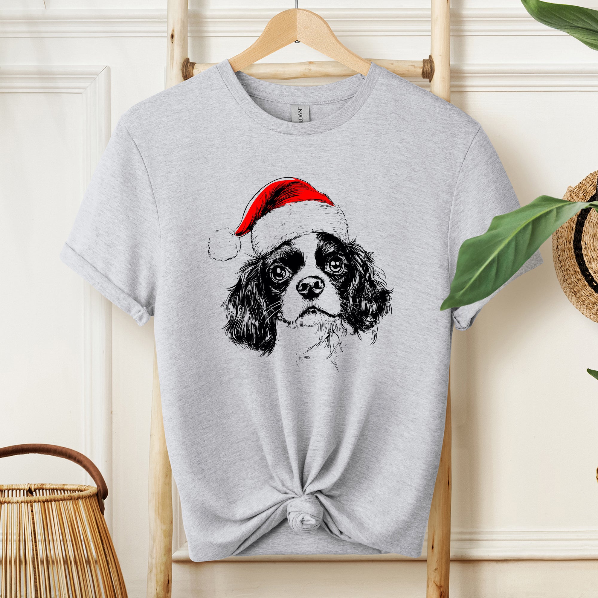 Cavalier King Charles Santa Dog Christmas Lover Pet Holiday Graphic Comfort Colors Tee