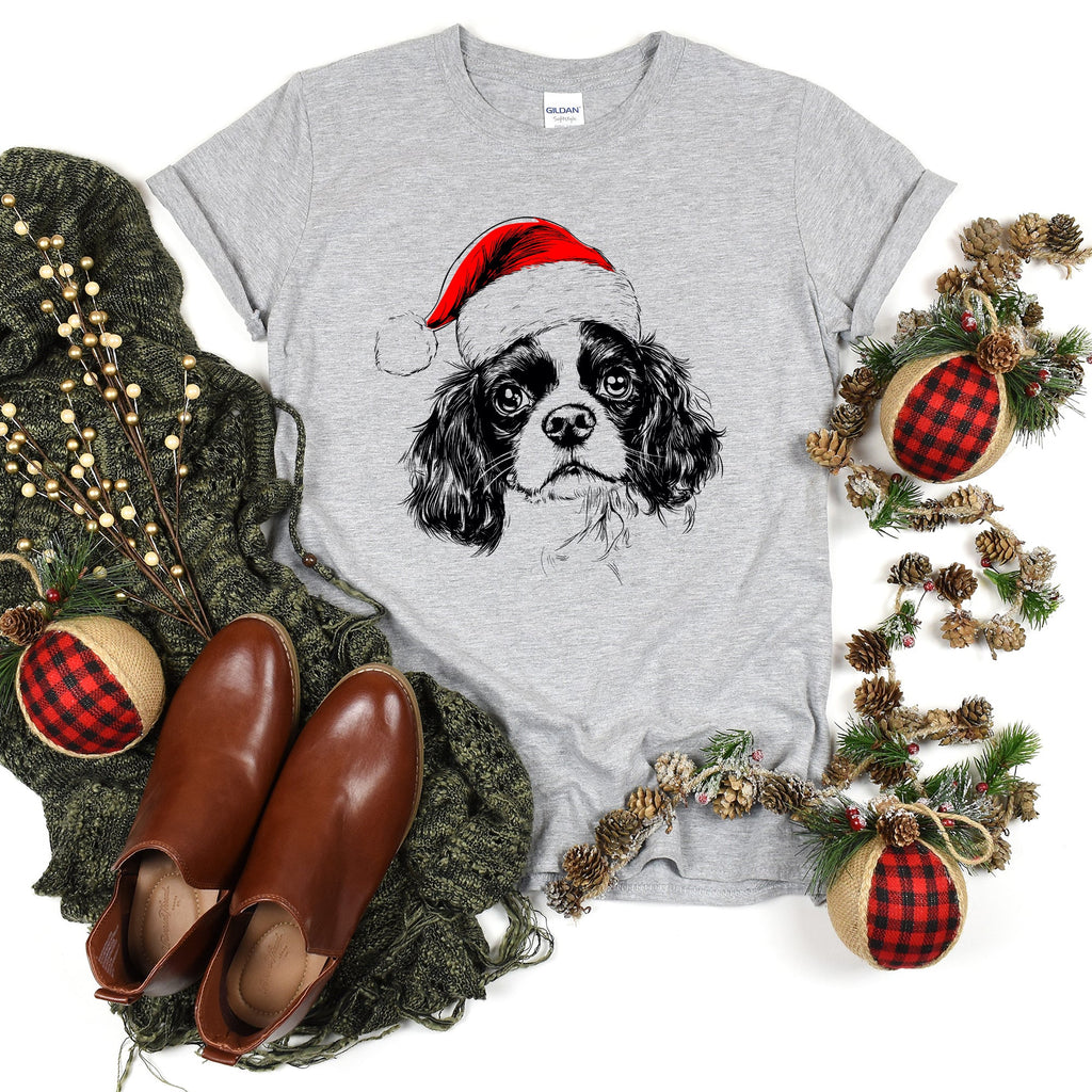 Cavalier King Charles Santa Dog Christmas Lover Pet Holiday Graphic Comfort Colors Tee