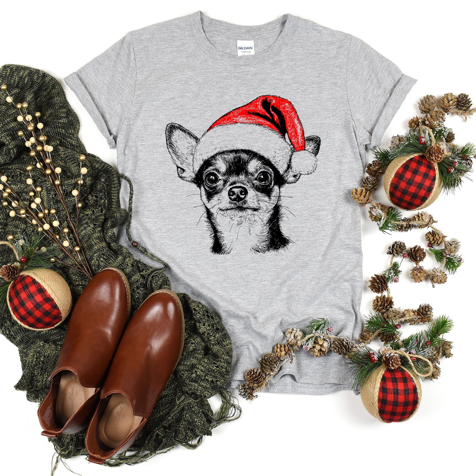 Chihuahua Santa Christmas Dog Lover Festive Paws Edition Premium Comfort Colors Tee