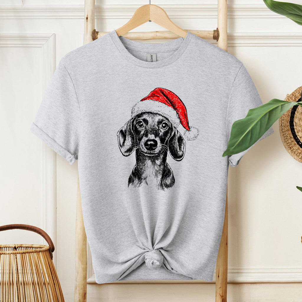 Dachshund Santa Christmas Dog Lover Holiday Ornament Portrait Art Comfort Colors Tee
